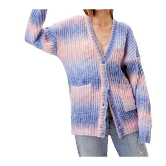 For Love and Lemons Celeste Cardigan Sweater Tie Dye Size Large Pink Blue - Picture 3 of 10